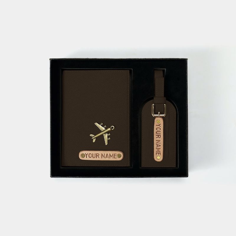 COMBO TAG HÀNH LÝ VÀ VỎ HỘ CHIẾU DA THẬT MÀU NÂU CHOCO